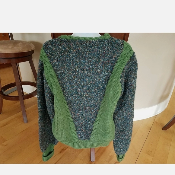 Vintage Hand Knit Sweater-Sage Green Two Tone-Sweater, Leggings & French Hat Set - Picture 13 of 14